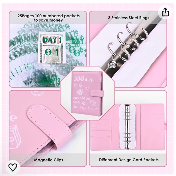 100 Envelopes Saving Challenge Binder With Erasable Marker - Picture 3 of 8